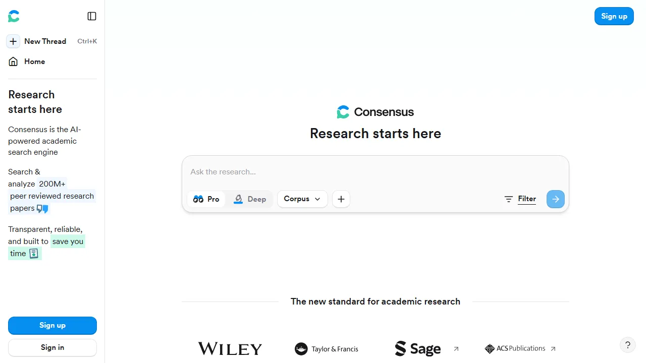 Consensus Oberfläche-Screenshot zeigt das Haupt-Dashboard