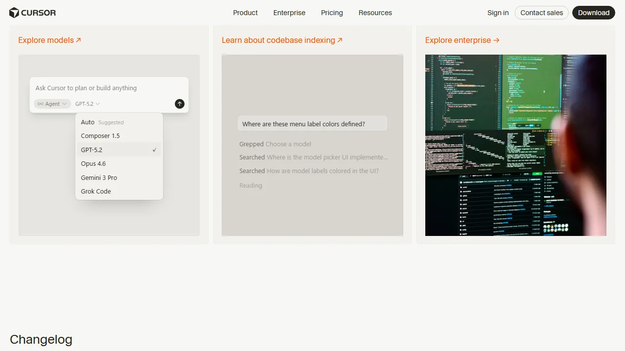 Cursor Oberfläche-Screenshot zeigt das Haupt-Dashboard