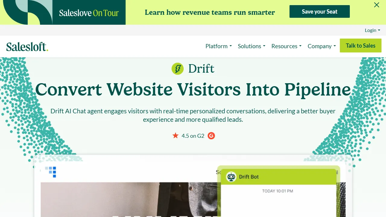 Drift (Salesloft) Oberfläche-Screenshot zeigt das Haupt-Dashboard