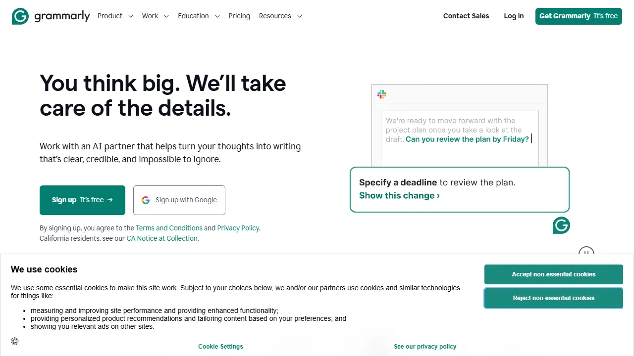 Grammarly Oberfläche-Screenshot zeigt das Haupt-Dashboard