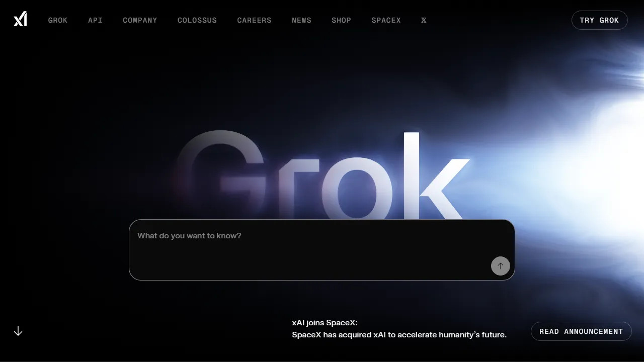 Grok Oberfläche-Screenshot zeigt das Haupt-Dashboard