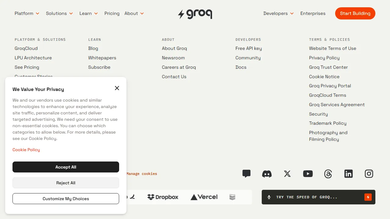 Groq Oberfläche-Screenshot zeigt das Haupt-Dashboard