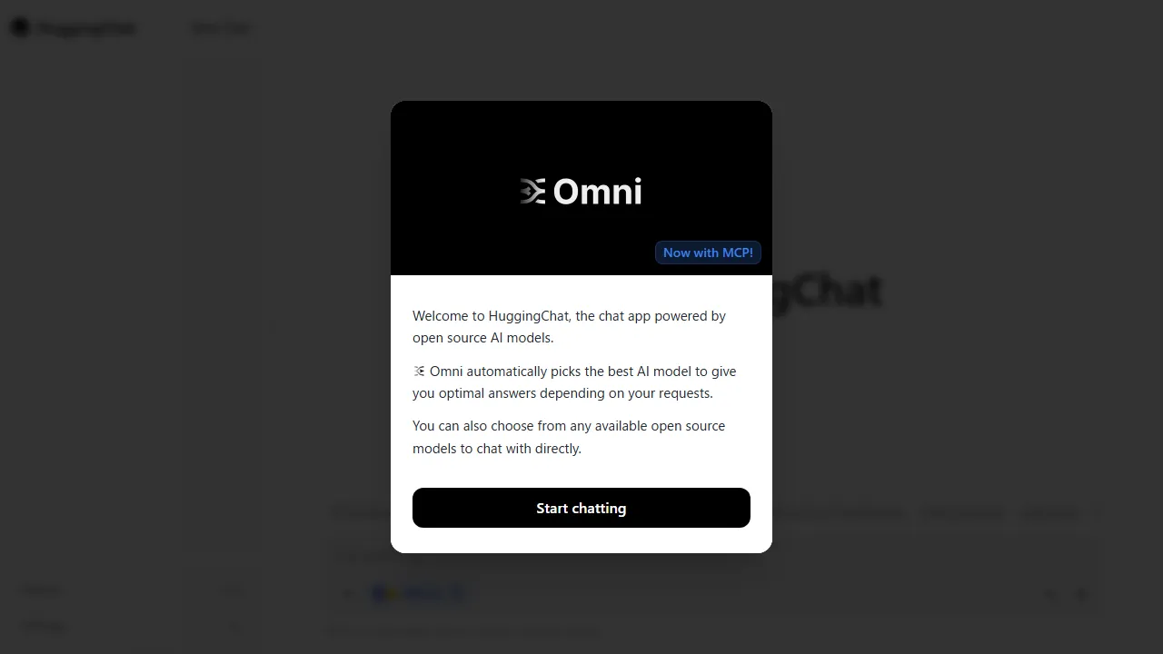 HuggingChat Oberfläche-Screenshot zeigt das Haupt-Dashboard