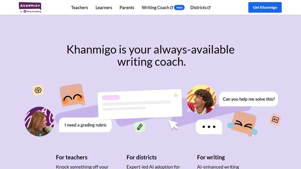 Khan Academy Khanmigo Oberfläche-Screenshot zeigt das Haupt-Dashboard