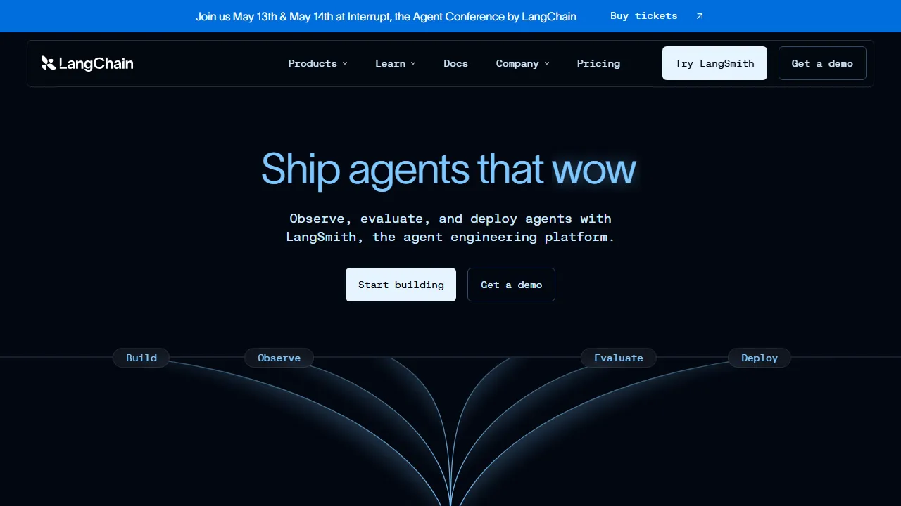 LangChain Oberfläche-Screenshot zeigt das Haupt-Dashboard