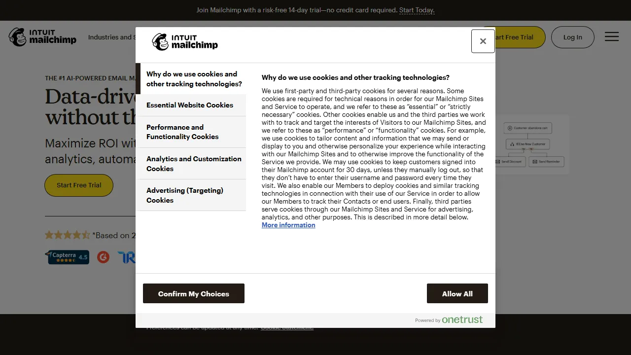 Mailchimp AI Oberfläche-Screenshot zeigt das Haupt-Dashboard
