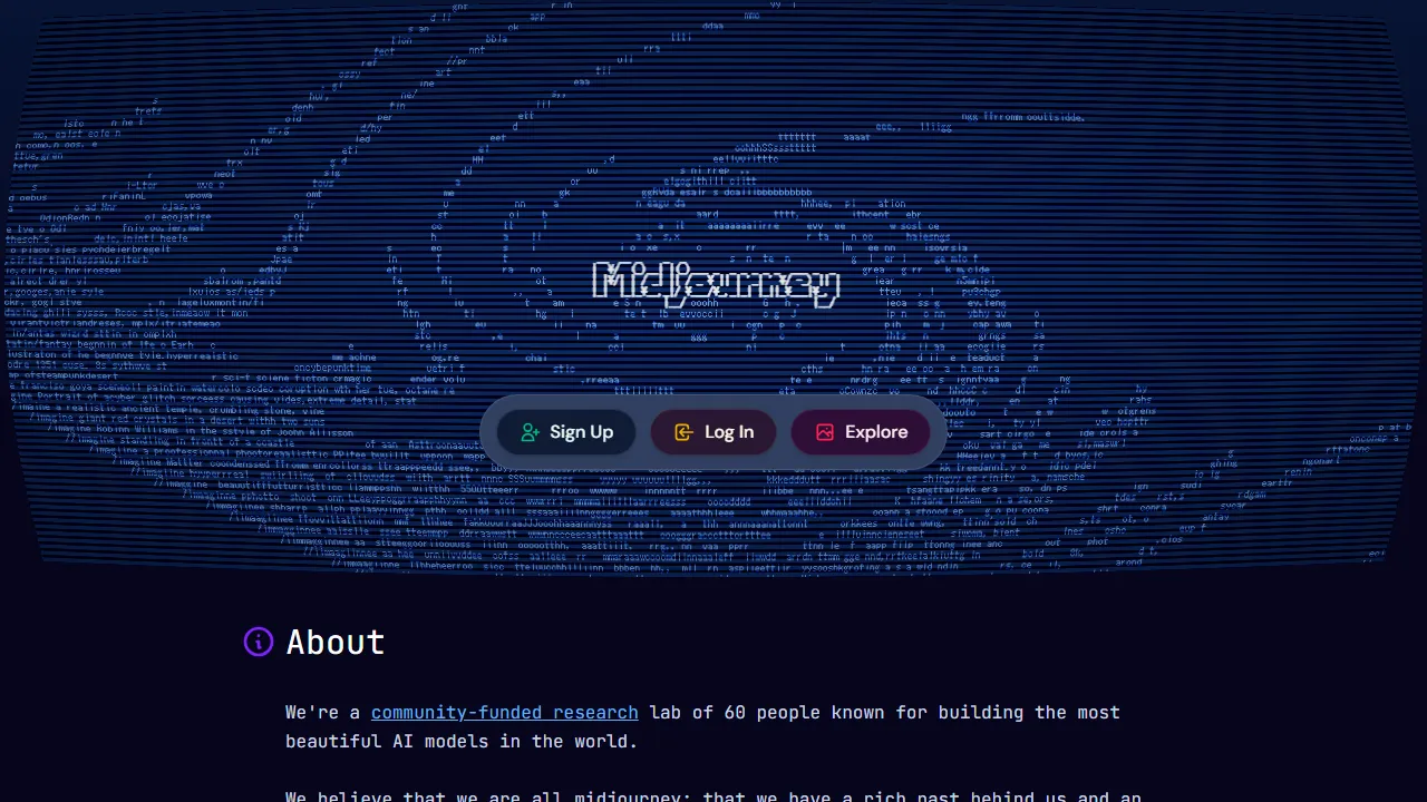 Midjourney Oberfläche-Screenshot zeigt das Haupt-Dashboard