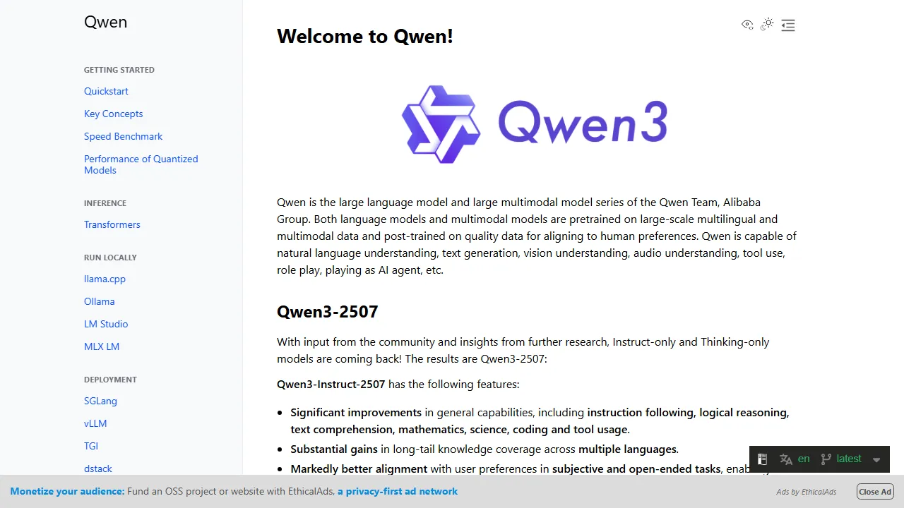 Qwen Oberfläche-Screenshot zeigt das Haupt-Dashboard