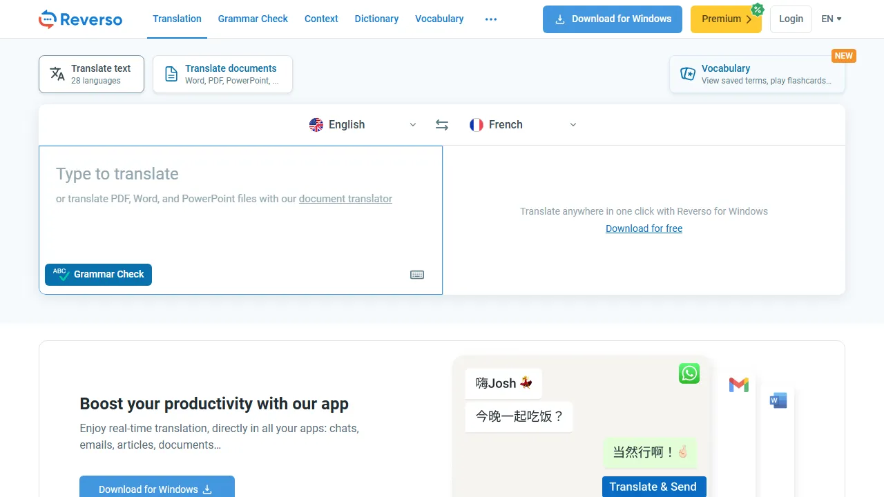 Reverso Oberfläche-Screenshot zeigt das Haupt-Dashboard