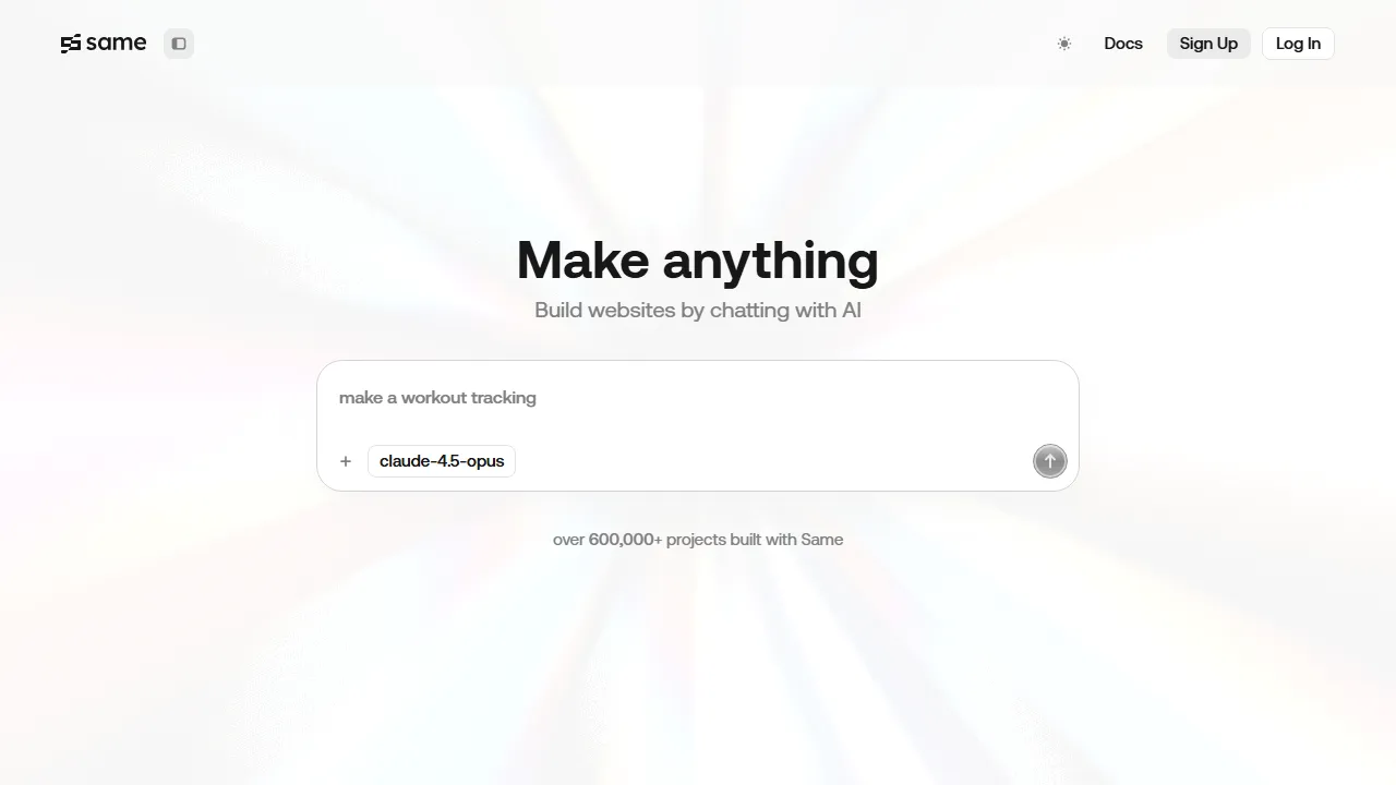 Same.dev Oberfläche-Screenshot zeigt das Haupt-Dashboard