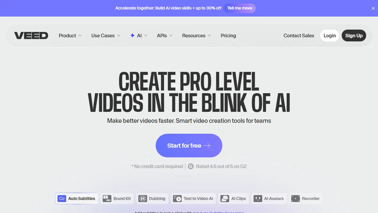 Veed.io Oberfläche-Screenshot zeigt das Haupt-Dashboard