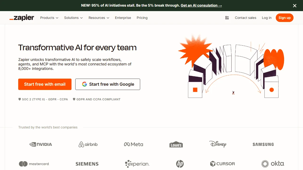 Zapier AI Oberfläche-Screenshot zeigt das Haupt-Dashboard